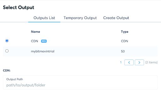 Bitmovin Dashboard_Select CDN Streaming Output_Screenshot