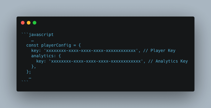 Video Player Configuration with Video Analytics Key_Code Snippet